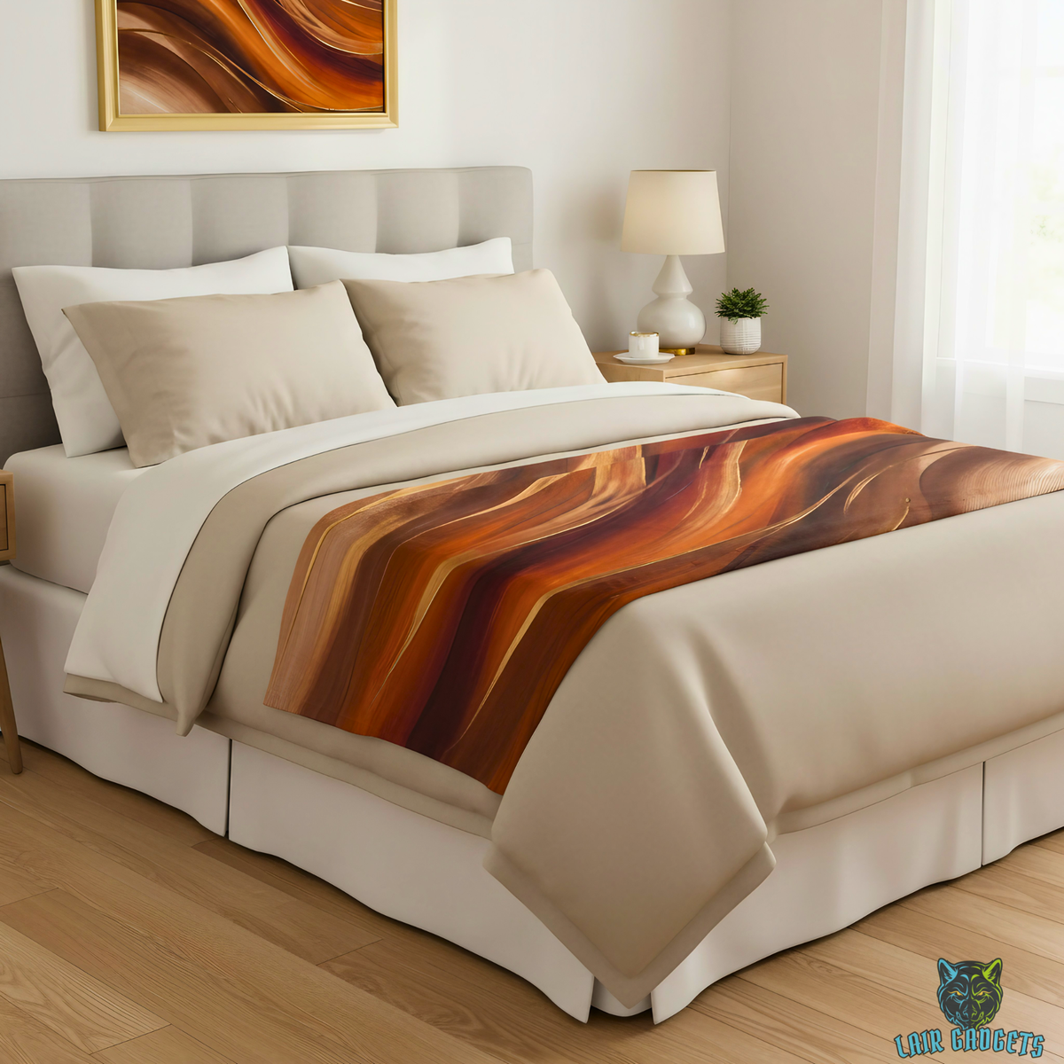 Abstract Rust Copper Wave Plush Throw Blanket Modern Art Decor