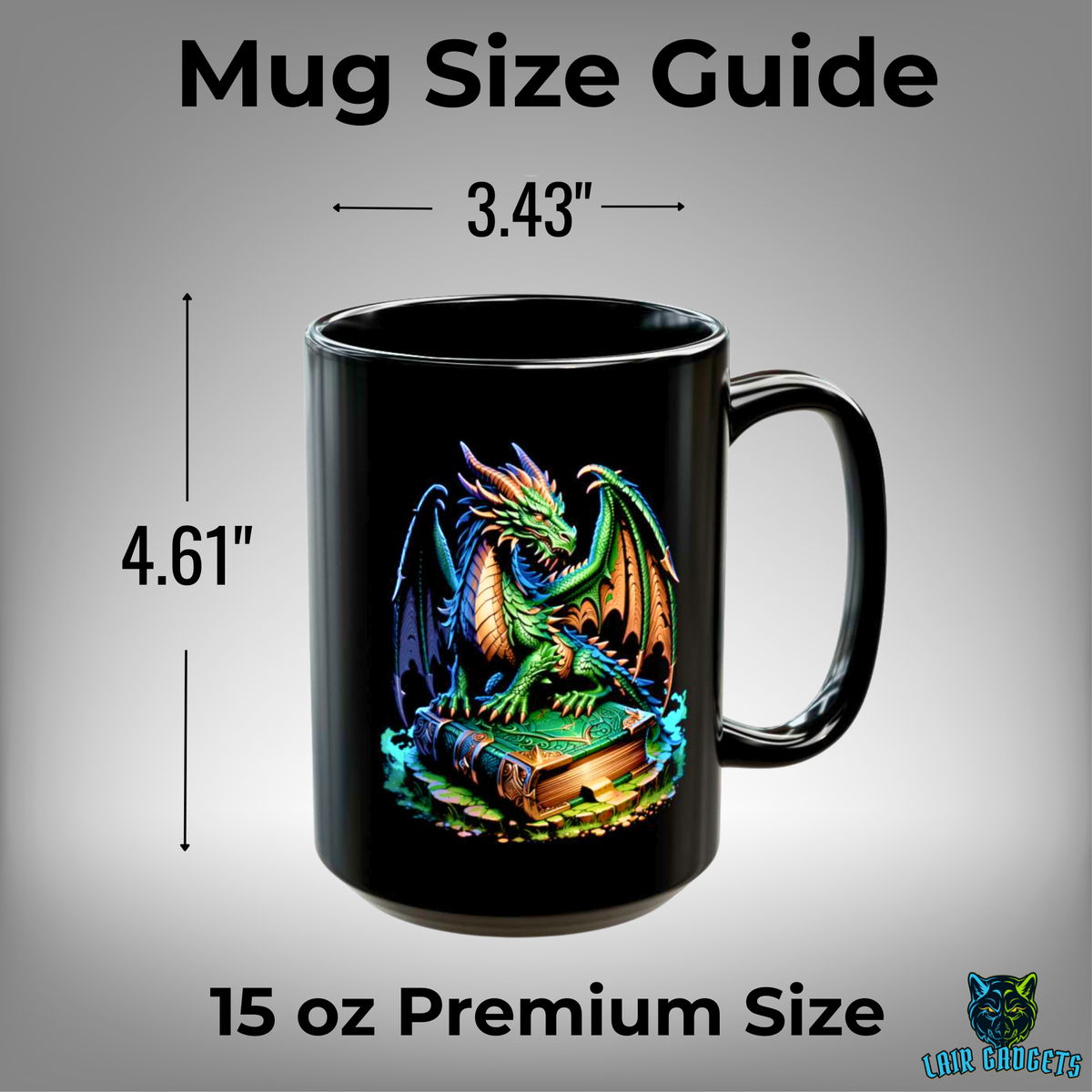 Green Dragon Spellbook Coffee Mug – 15oz Black Ceramic
