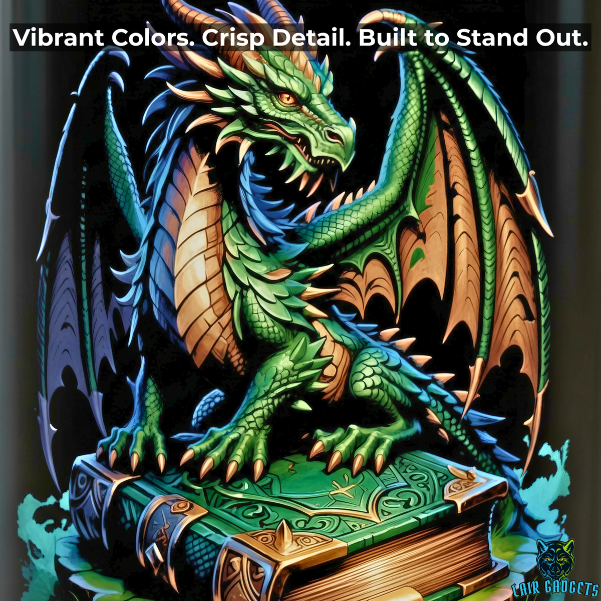 Green Dragon Spellbook Coffee Mug – 15oz Black Ceramic