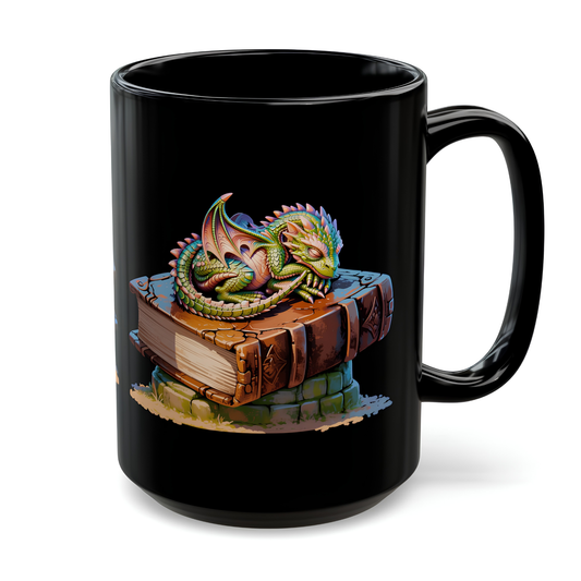 Baby Dragon Book Mug Cute Fantasy Coffee Cup for Dragon Lovers