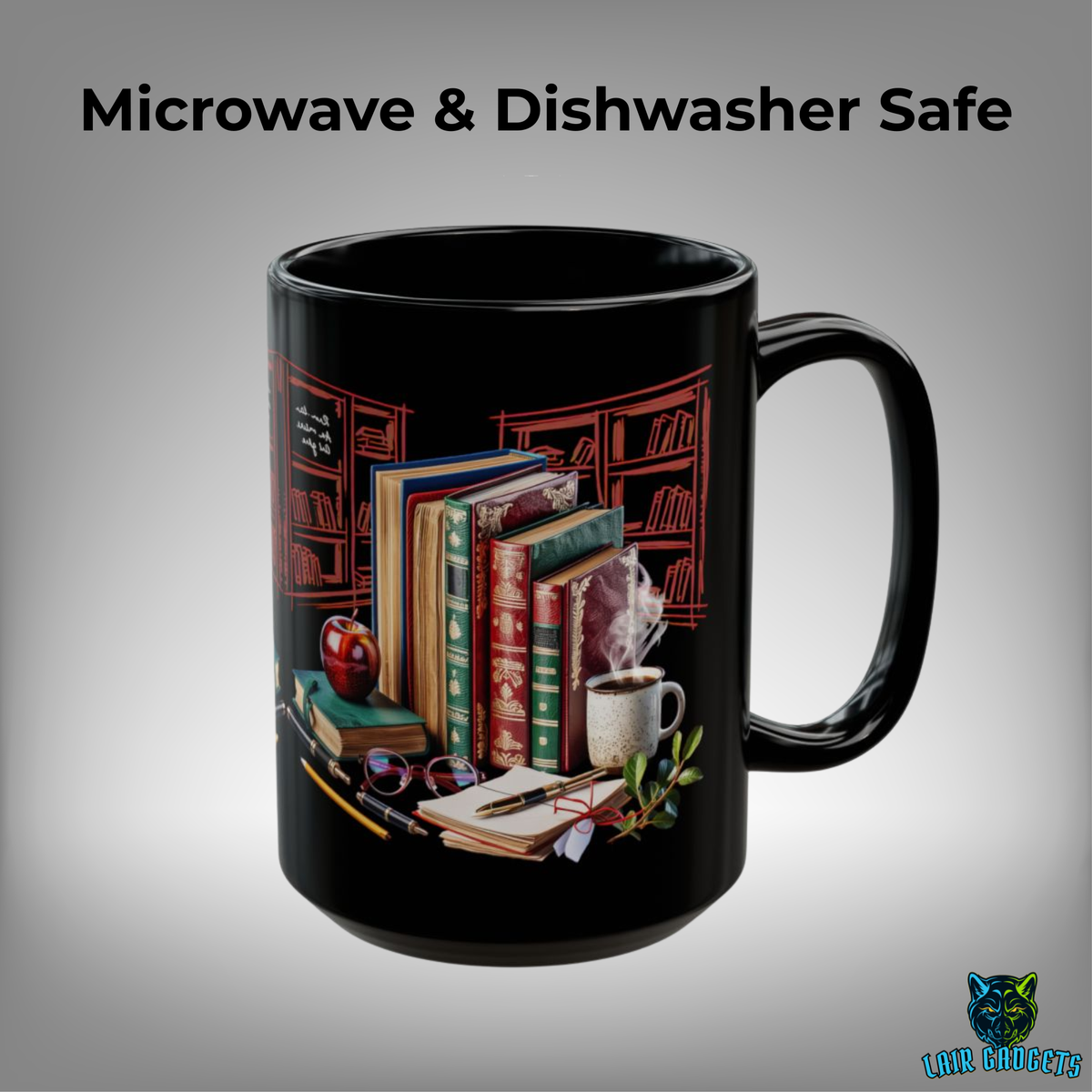 Teacher Classic Books Coffee Mug – 15oz Black Ceramic