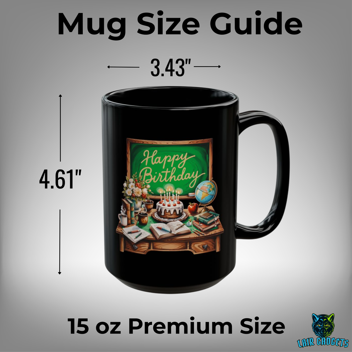Happy Birthday Teacher Chalkboard Coffee Mug – 15oz Black Ceramic