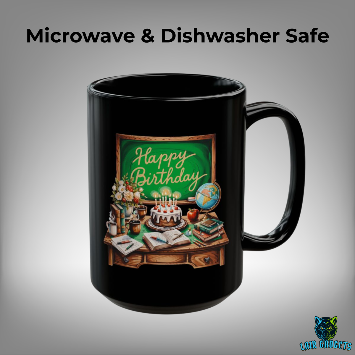 Happy Birthday Teacher Chalkboard Coffee Mug – 15oz Black Ceramic