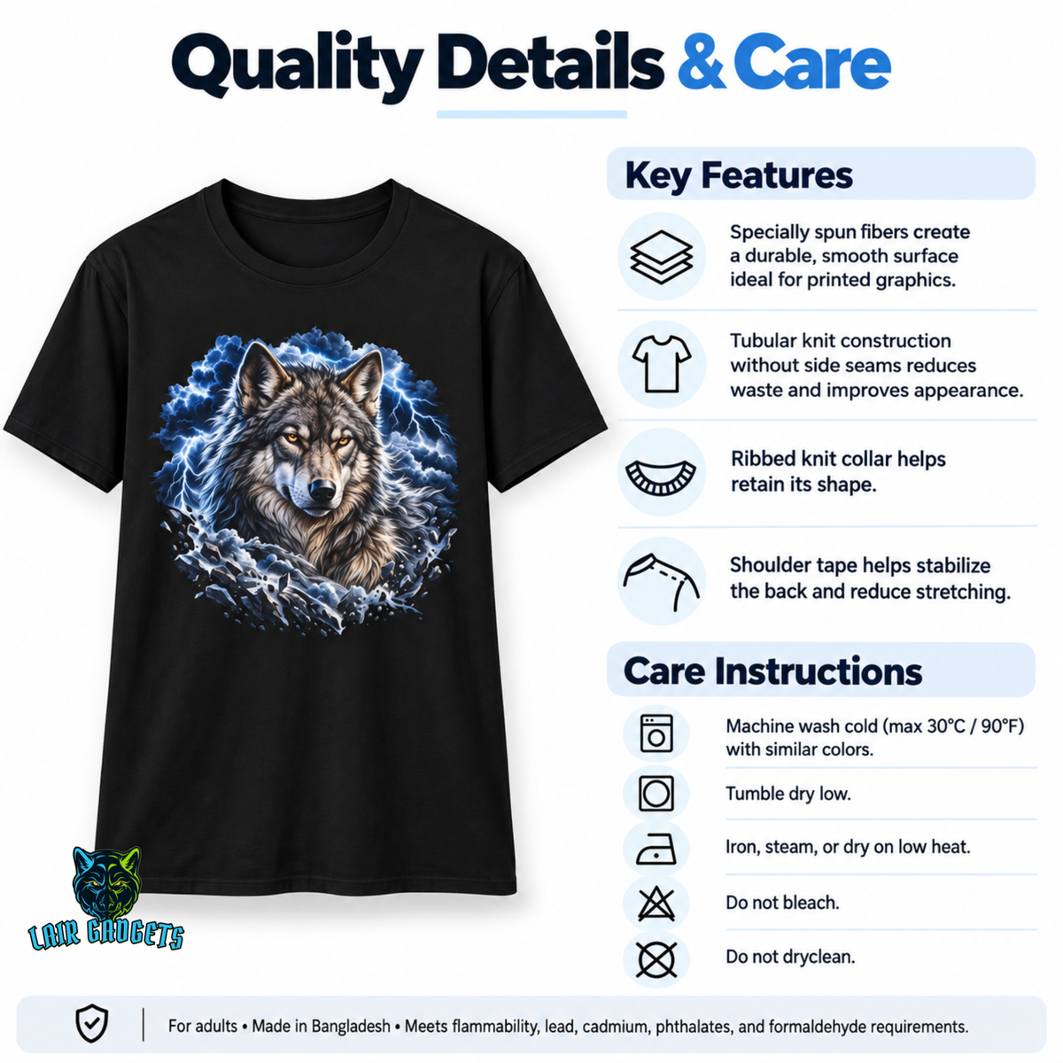 Lightning Storm Wolf T-Shirt – Unisex Black Graphic Tee