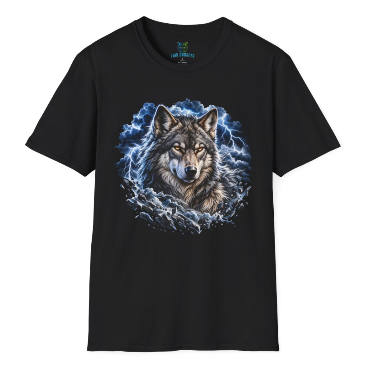 Lightning Storm Wolf T-Shirt – Unisex Black Graphic Tee