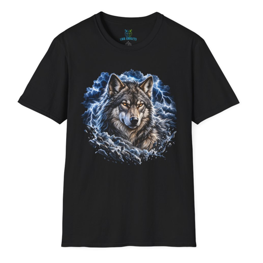 Lightning Storm Wolf T-Shirt – Unisex Black Graphic Tee
