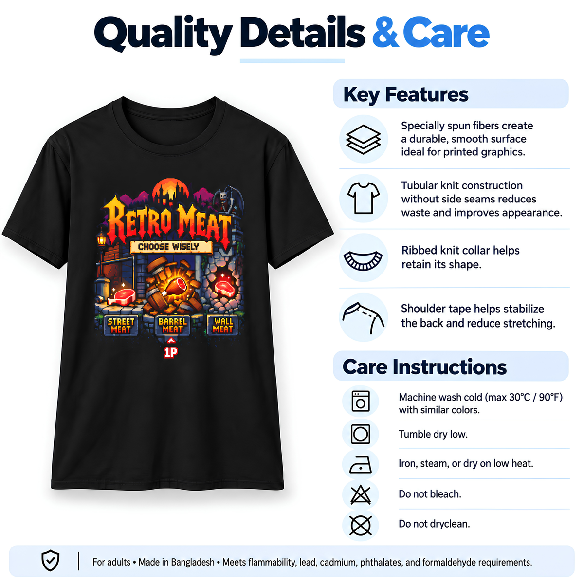 Retro Meat – Choose Wisely Pixel Art Gamer T-Shirt