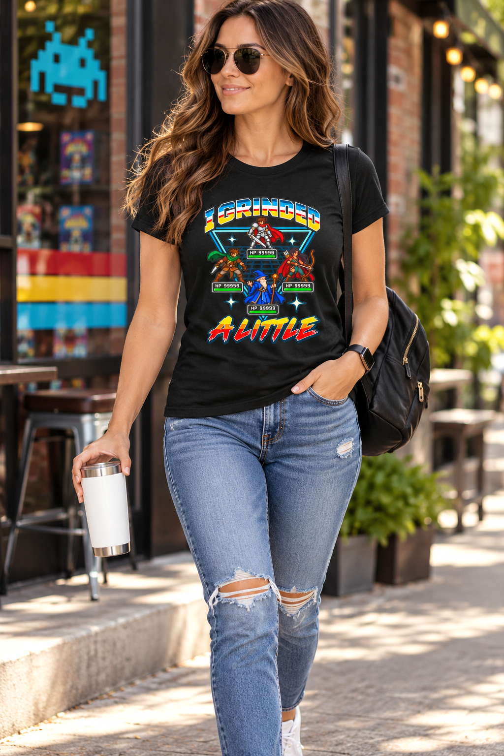 I Grinded A Little Retro RPG Gamer Women’s T-Shirt, Black