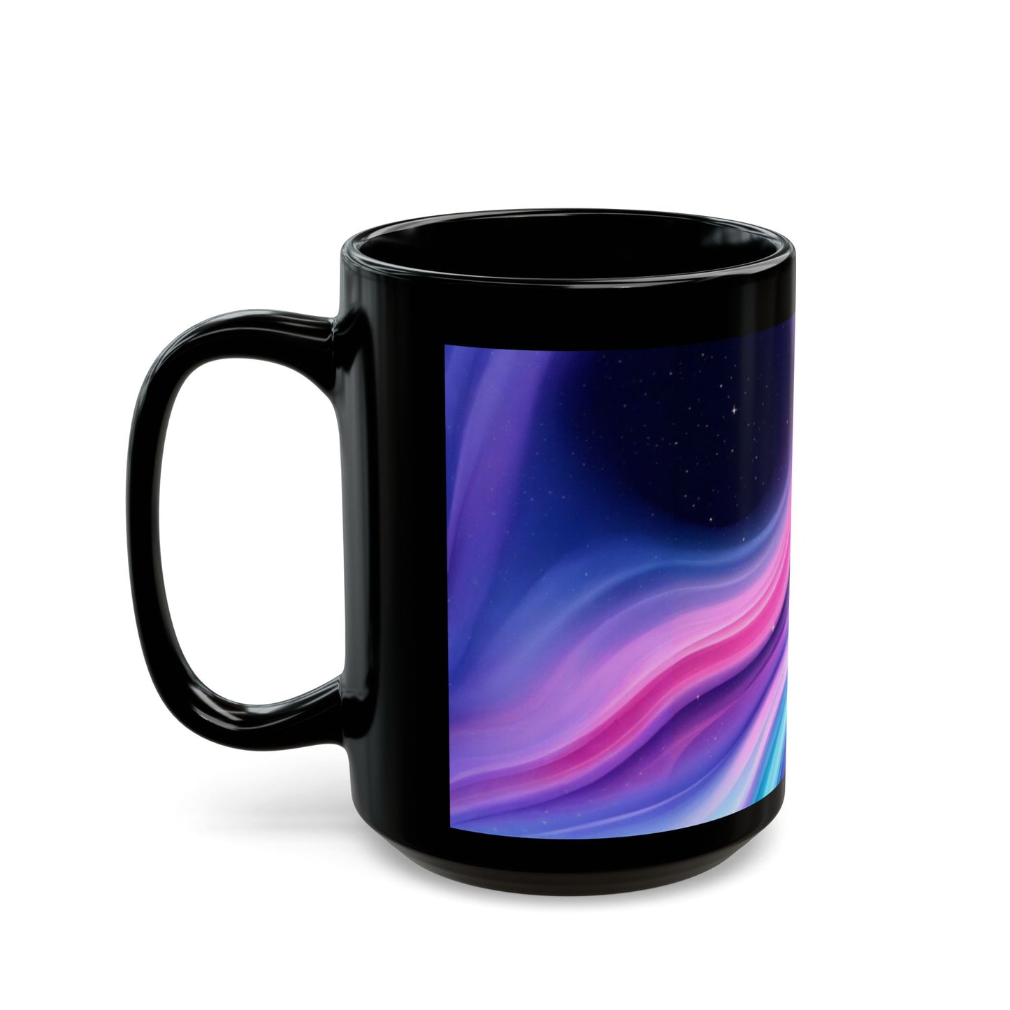 Abstract Galaxy Black Mug - Colorful Swirl Design for Coffee Lovers, Perfect Gift for Café Enthusiasts