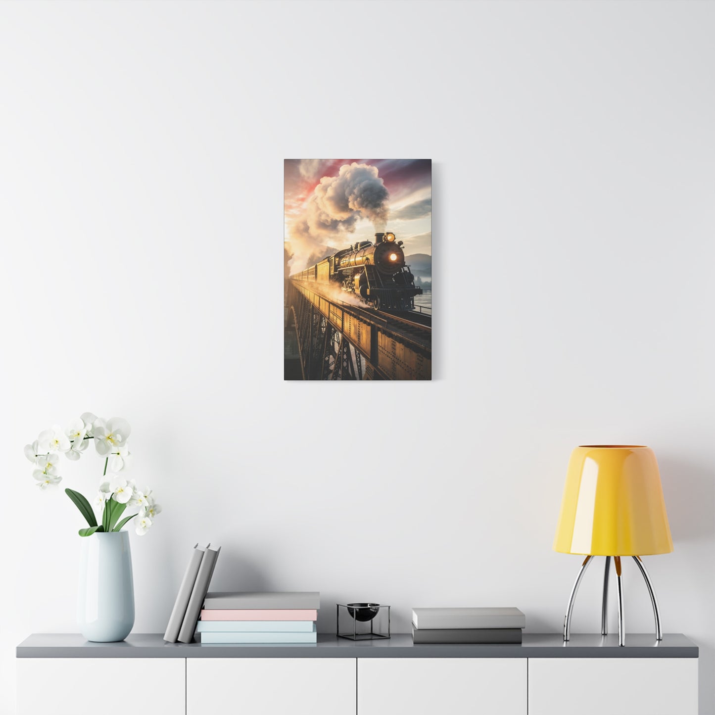 Train on bridge 16x24VERTICAL  Matte Canvas, Stretched, 1.25"