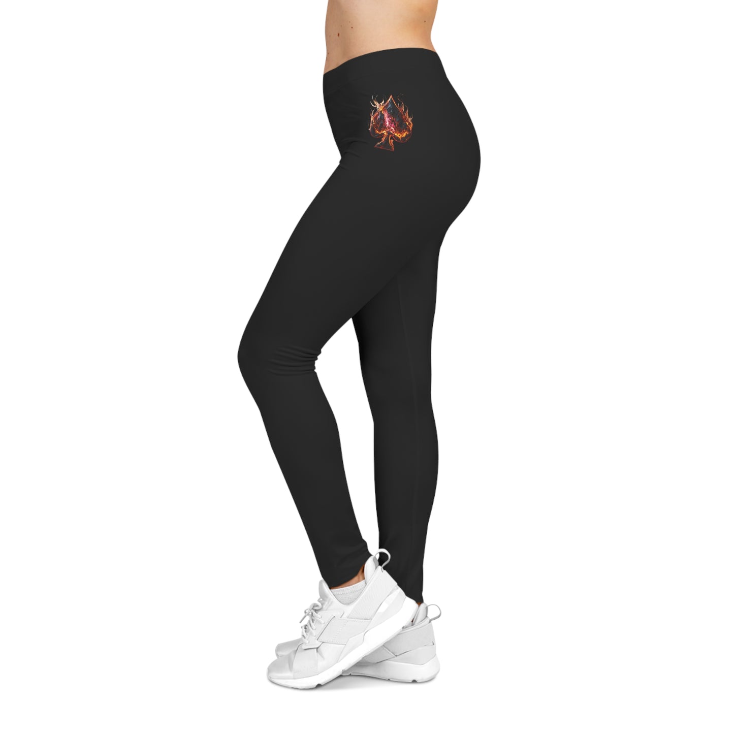 Women's Stylish Black Casual Leggings with Flame Design - Comfortable Activewear for Everyday Wear