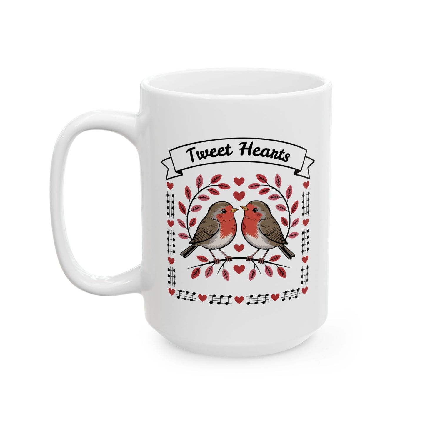 Robin Bird Ceramic Mug — 'Tweet Hearts' - Score 84