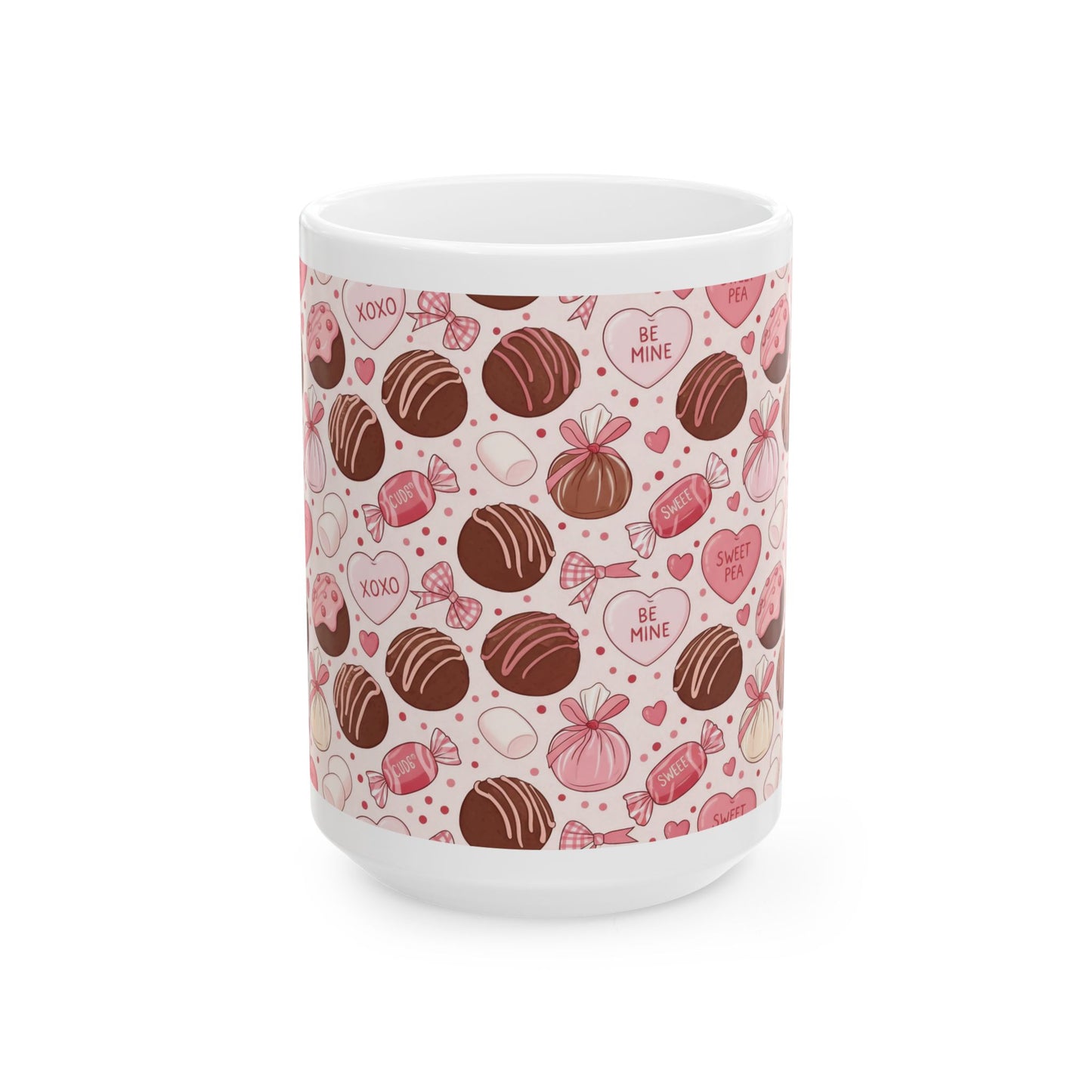 Valentine Chocolate Truffle Pattern 15oz Ceramic Mug — Score 69