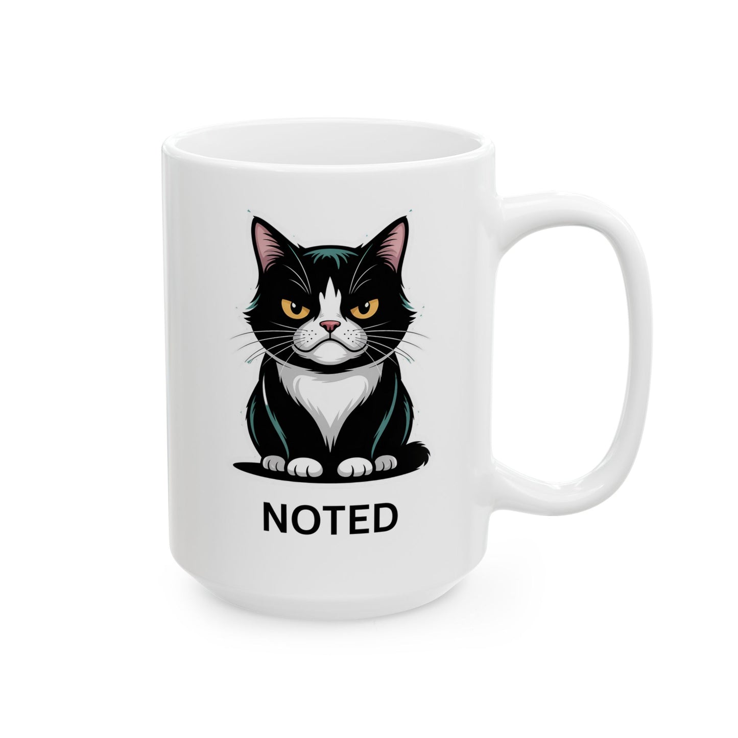 Funny Office Cat Coffee Mug – Minimalist Work Desk Mug for Office & Home – “Noted” Design