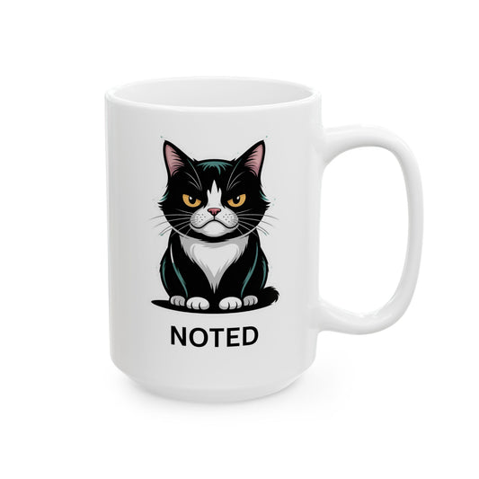Funny Office Cat Coffee Mug – Minimalist Work Desk Mug for Office & Home – “Noted” Design