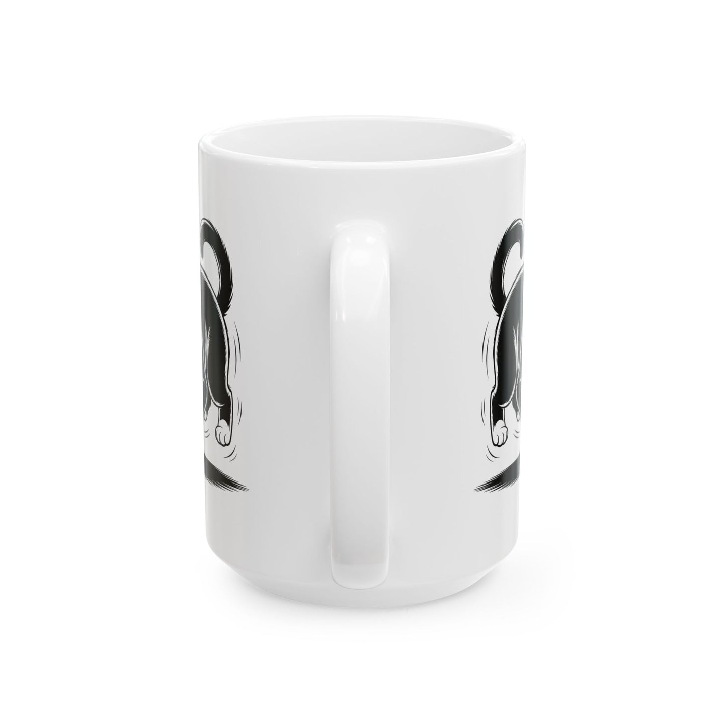 Cute Cat Coffee Mug Ceramic – Playful Tuxedo Kitten with Spring Toy Design – Cat Lover Gift