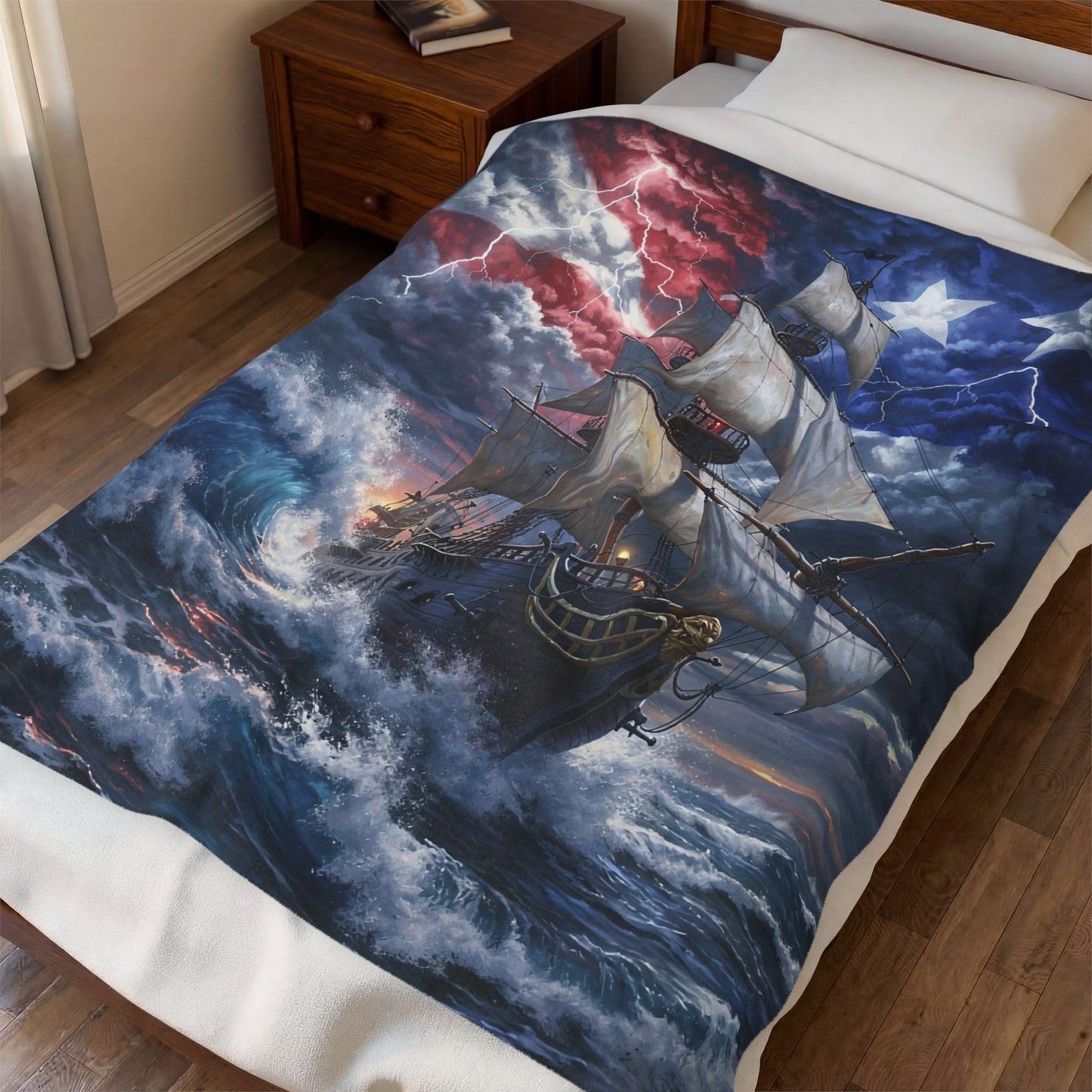Sailing Ship Throw Blanket  – Patriotic Maritime Artwork Decor – Soft Plush Coastal Americana Accent for Couch Bed Chair – by Lair Gadgets