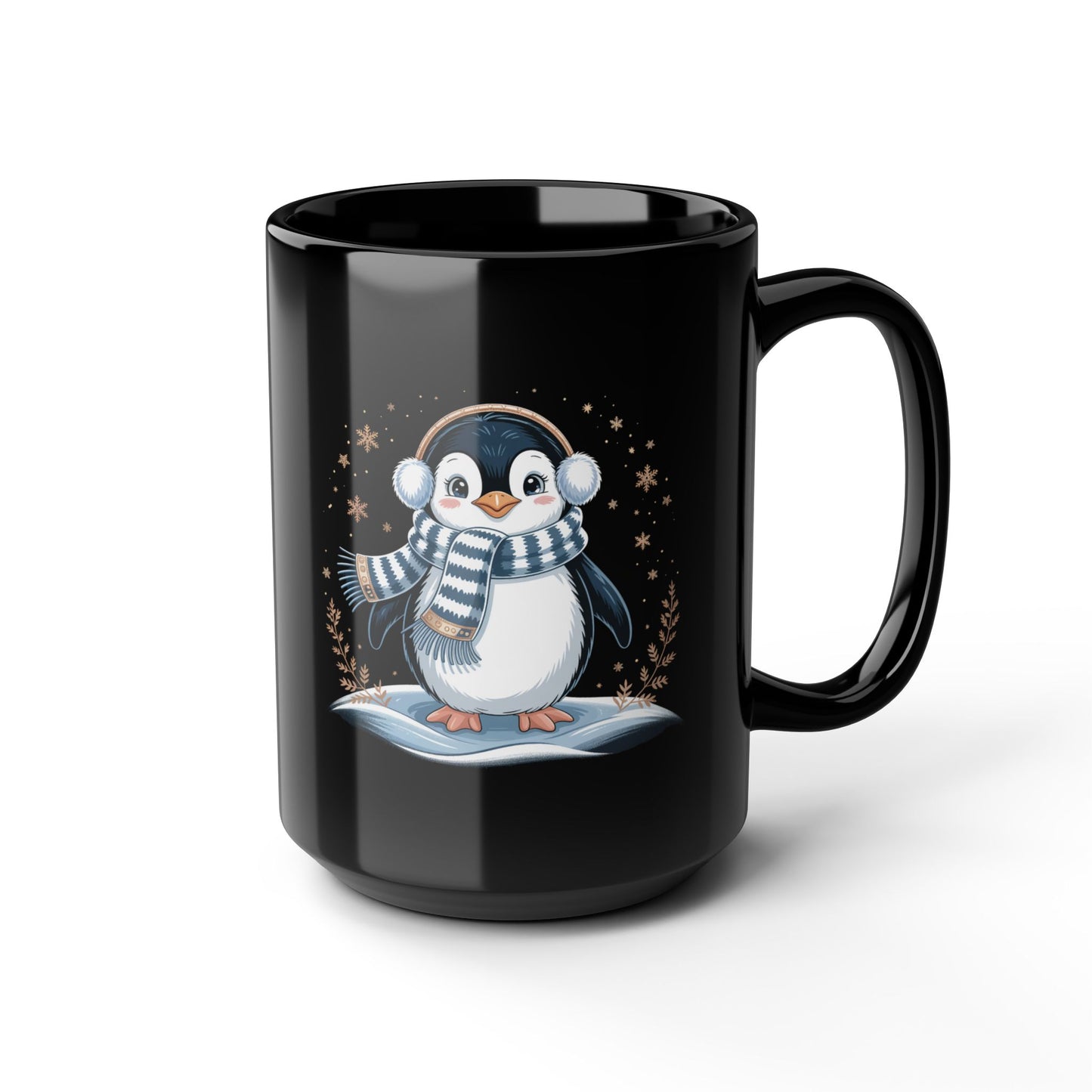 Winter Cheer Penguin Mug by Lair Gadgets – 15 oz Black Ceramic Coffee Cup with Cozy Holiday Penguin Design