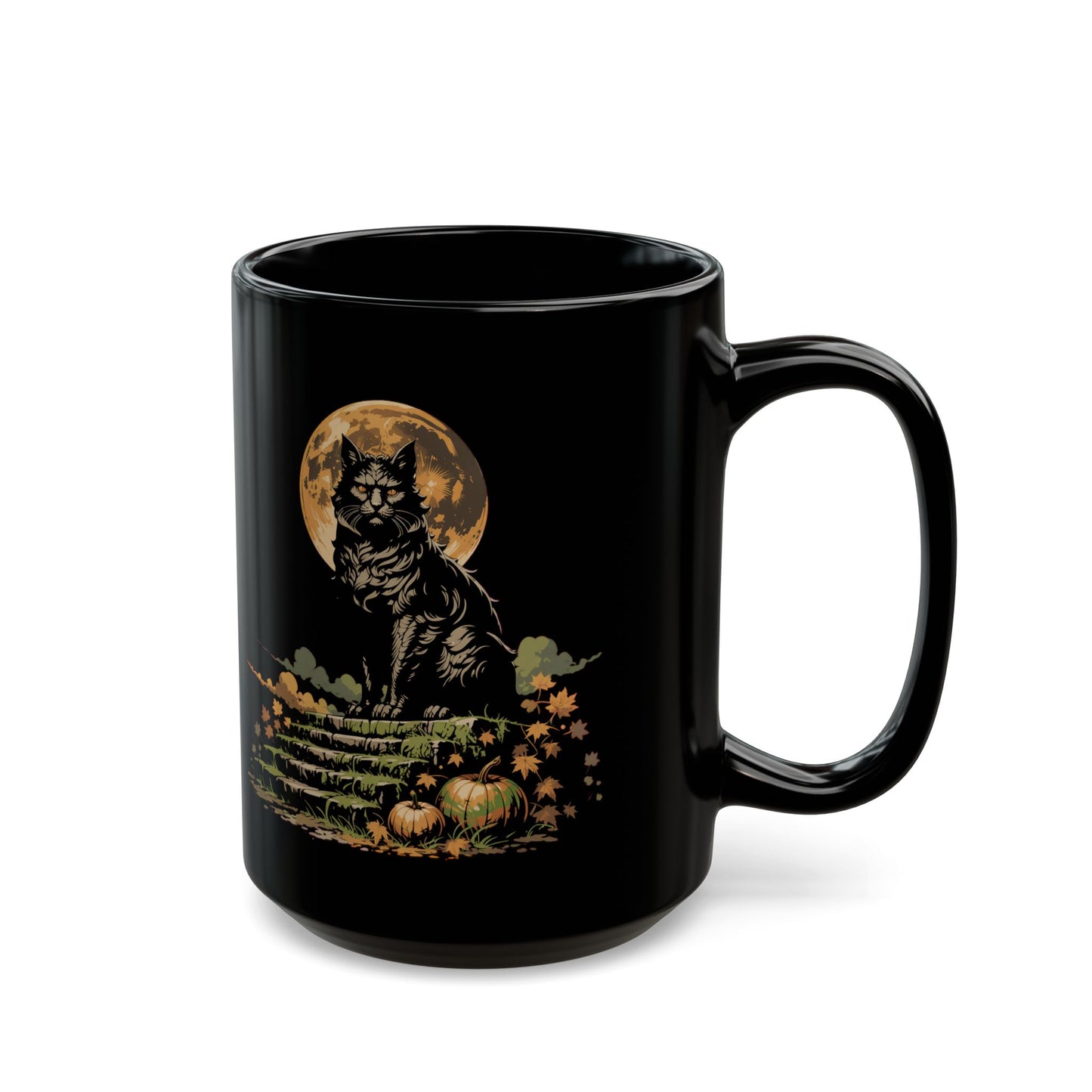 Side view black cat style Black Mug (15oz)