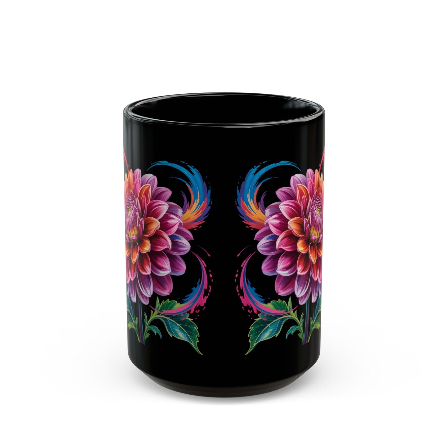 Dahlia with paint swirls Black Mug (15oz)