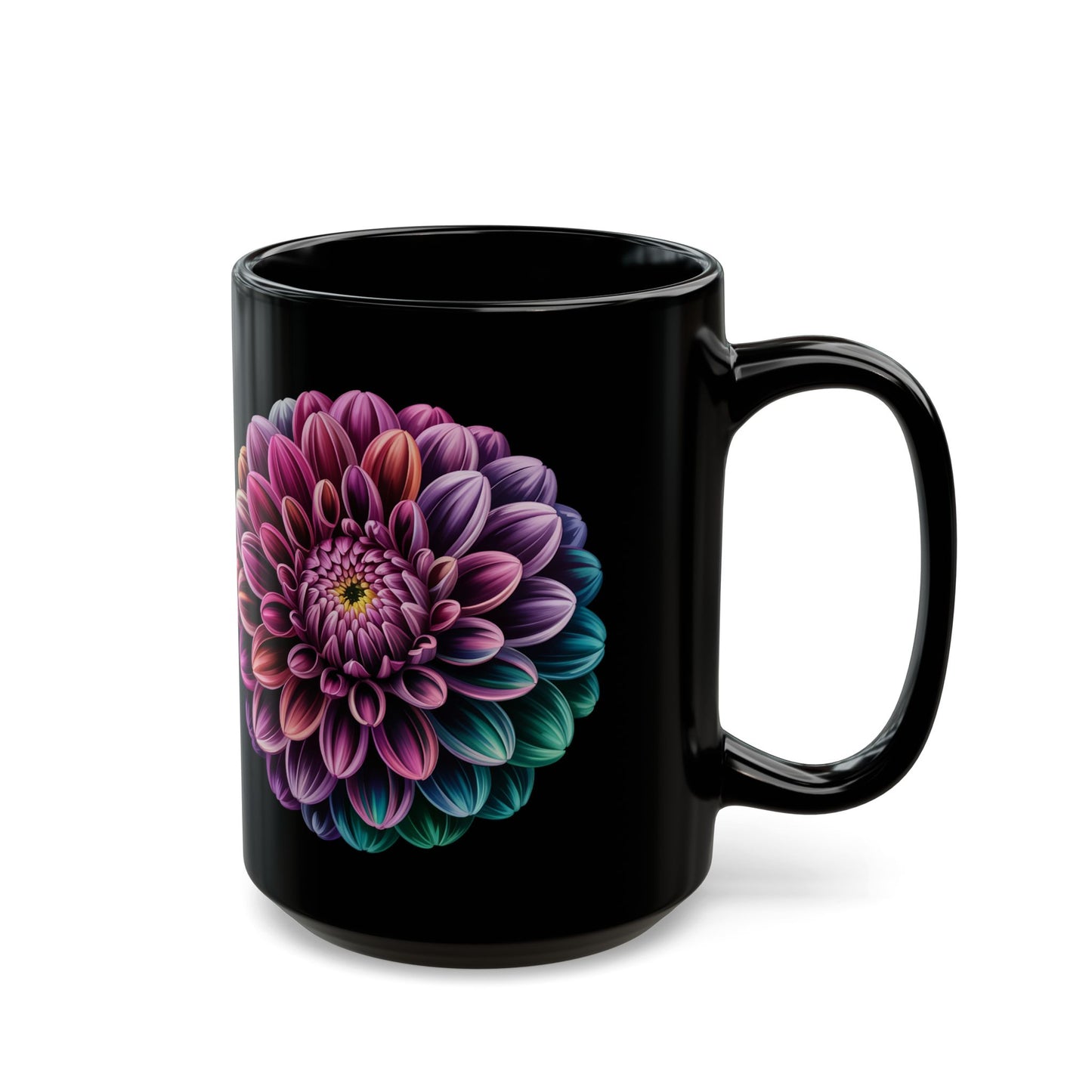 Dahlia Bloom Black Mug (15oz)