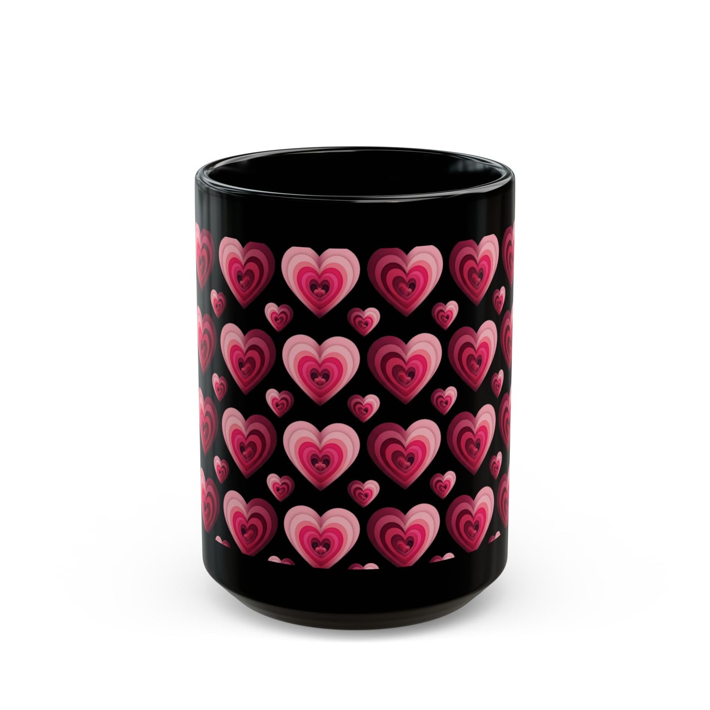 Retro Pink Aesthetic Coffee Mug 15oz Black Layered Heart Design by Lair Gadgets Black Mug (15oz)