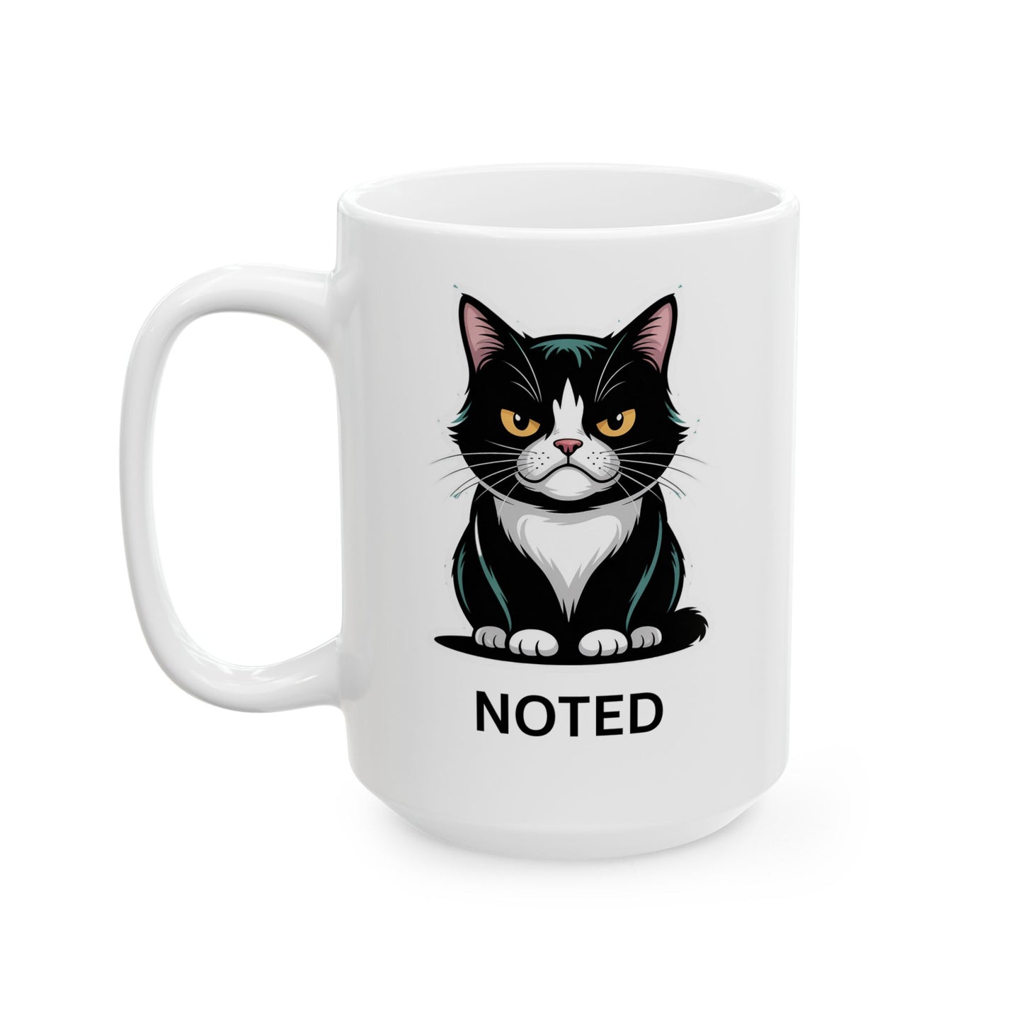 Funny Office Cat Coffee Mug – Minimalist Work Desk Mug for Office & Home – “Noted” Design