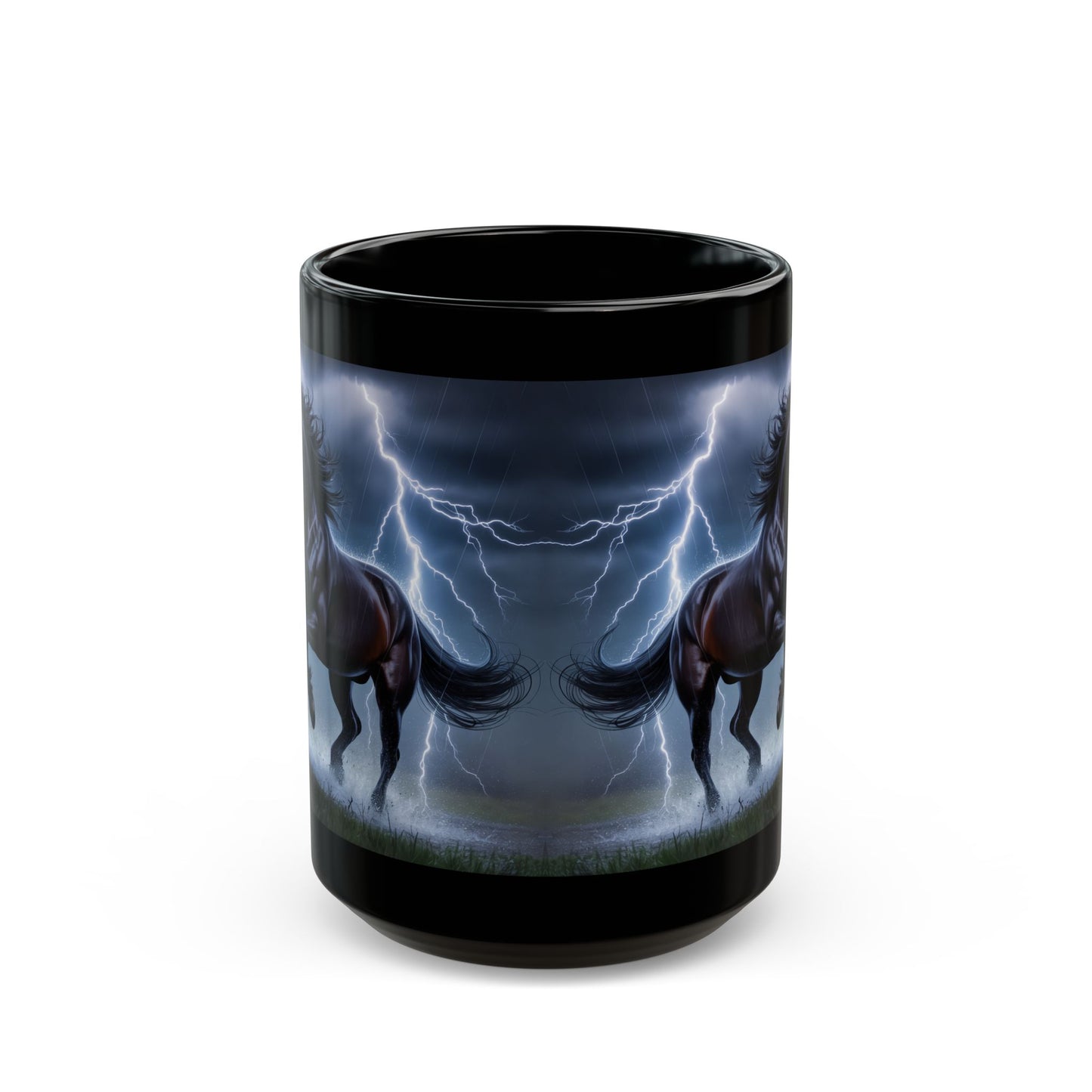Lightning Storm Thunder Horse Black Mug ( 15oz)