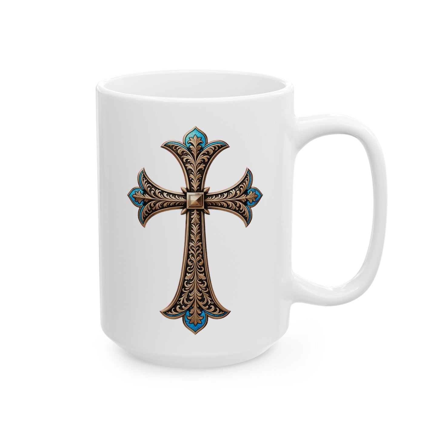 Easter Cross Blue Accent Ceramic Mug, (11oz, 15oz)