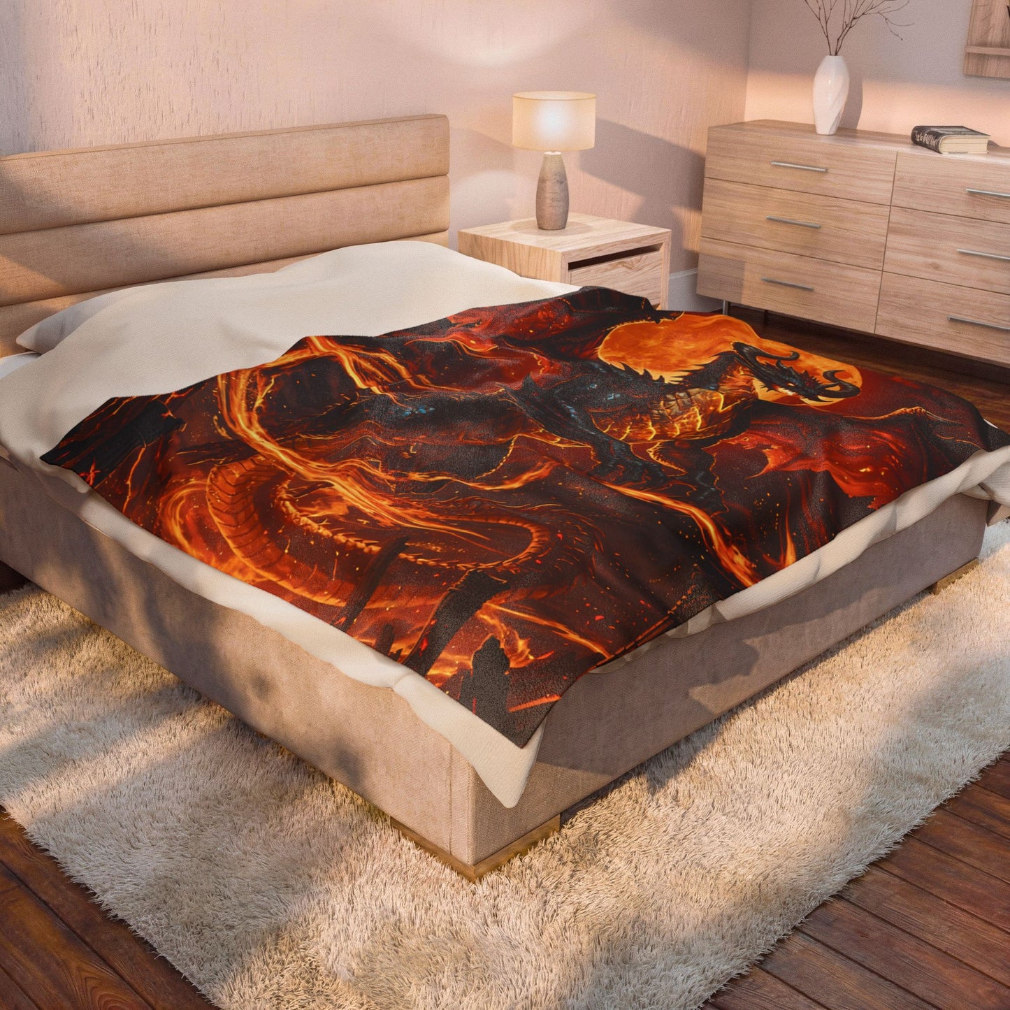 Dragon Throw Blanket – Plush Fantasy Blanket for Couch Bed Sofa – Fire Dragon Decor – Inferno Eclipse by Lair Gadgets