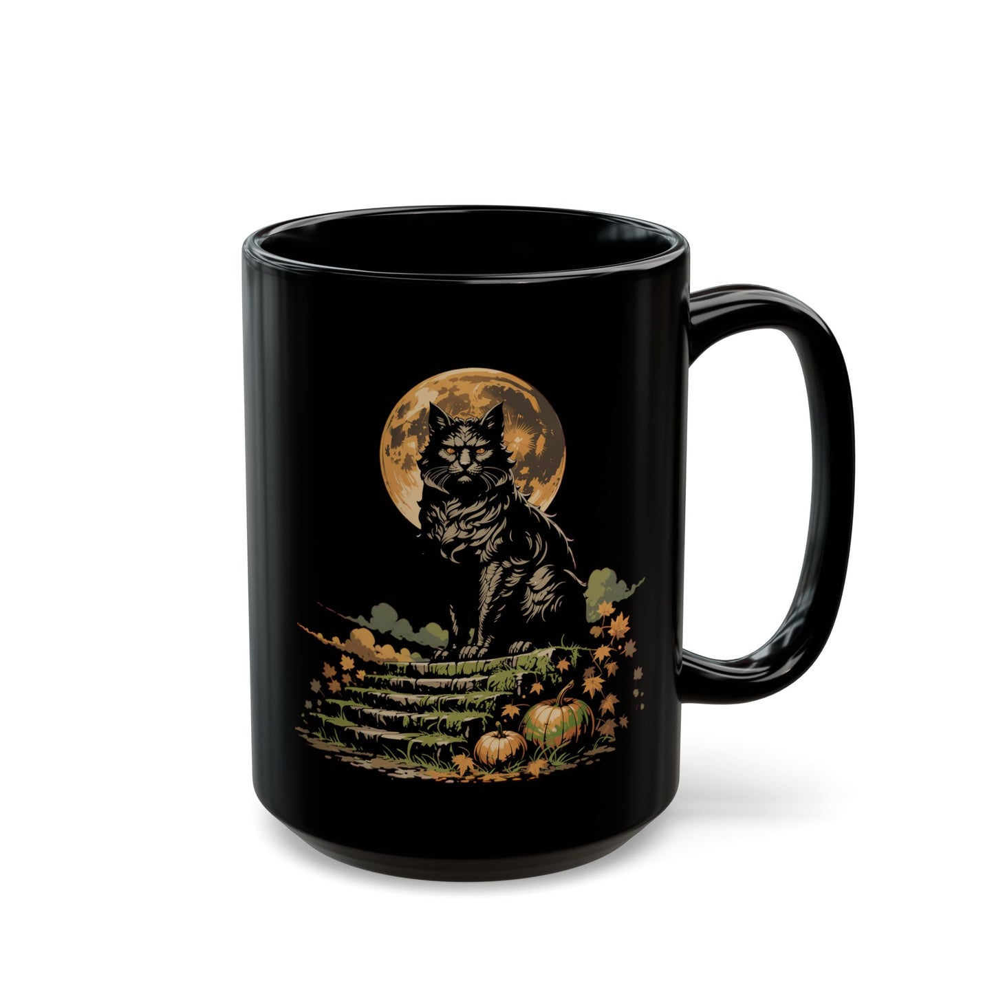 Side view black cat style Black Mug (15oz)