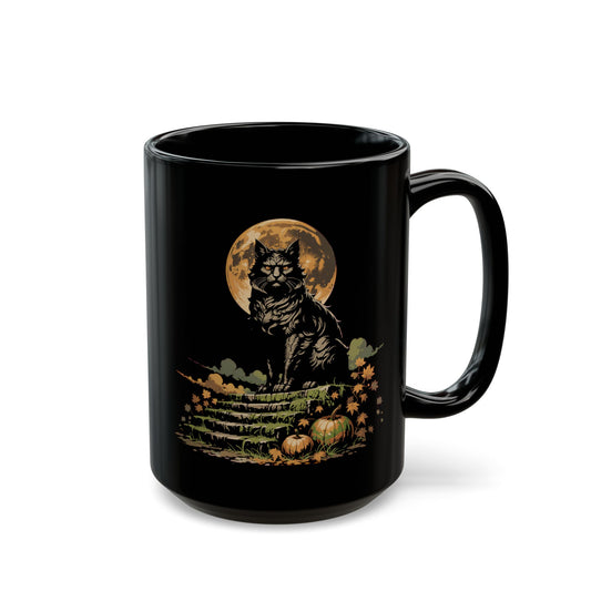Side view black cat style Black Mug (15oz)