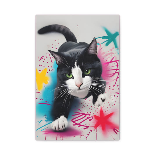 Urban Cat Wall Art Canvas | Colorful Graffiti Style Home Decor