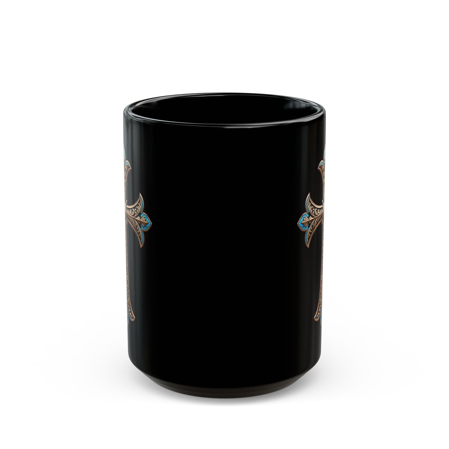 Easter Cross Blue Accent on Black Mug (11oz, 15oz)