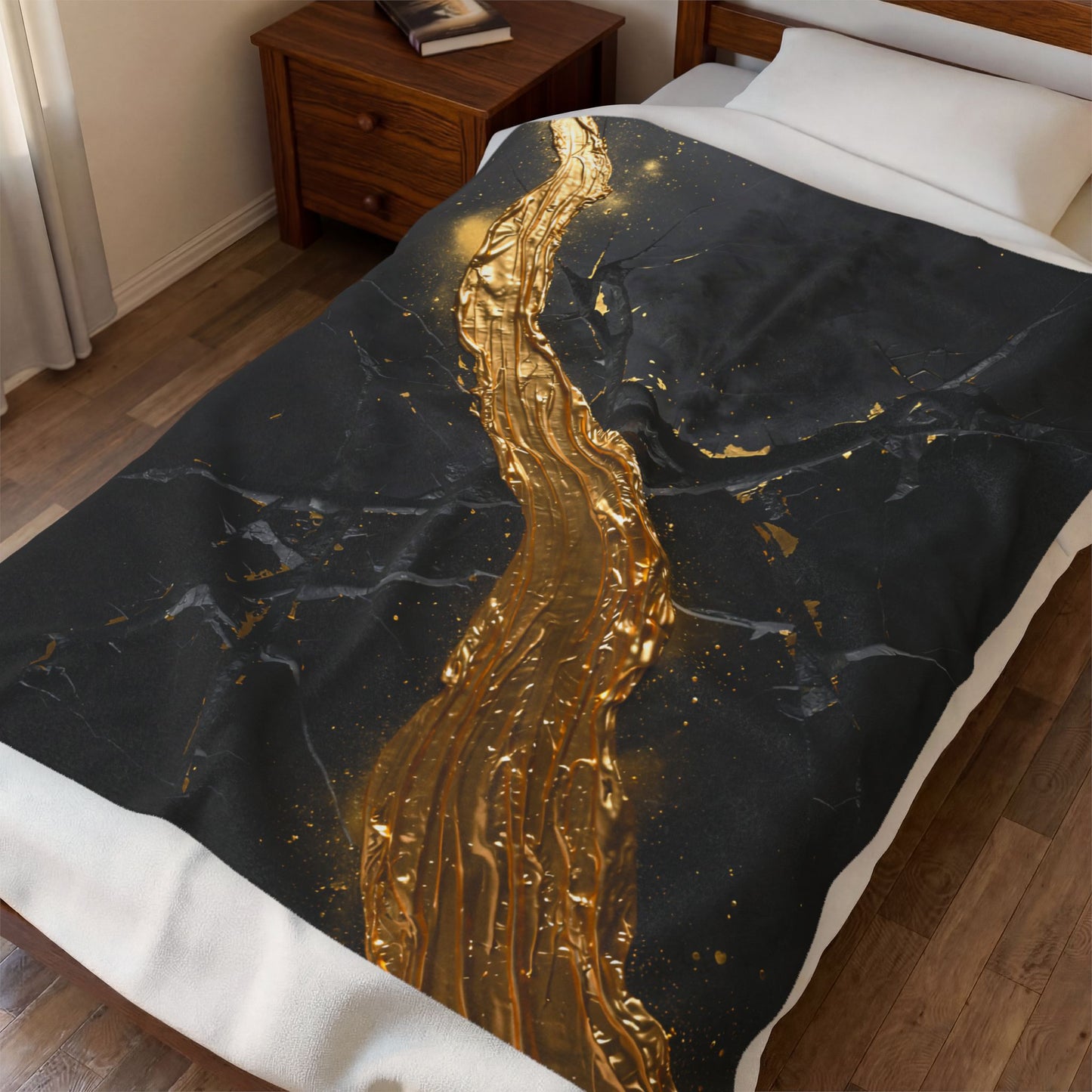 Abstract Throw Blanket – Modern Luxury Black Gold Blanket for Couch Bed Sofa – Liquid Gold Fracture Decor – by Lair Gadgets