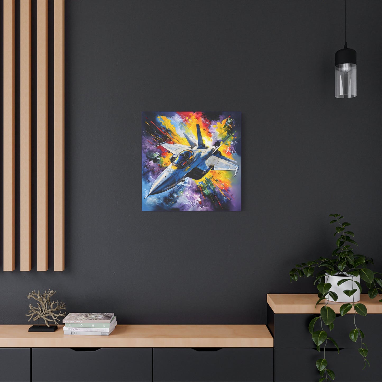 Fighter Jet Wall Art - Colorful Matte Canvas Print for Aviation Enthusiasts