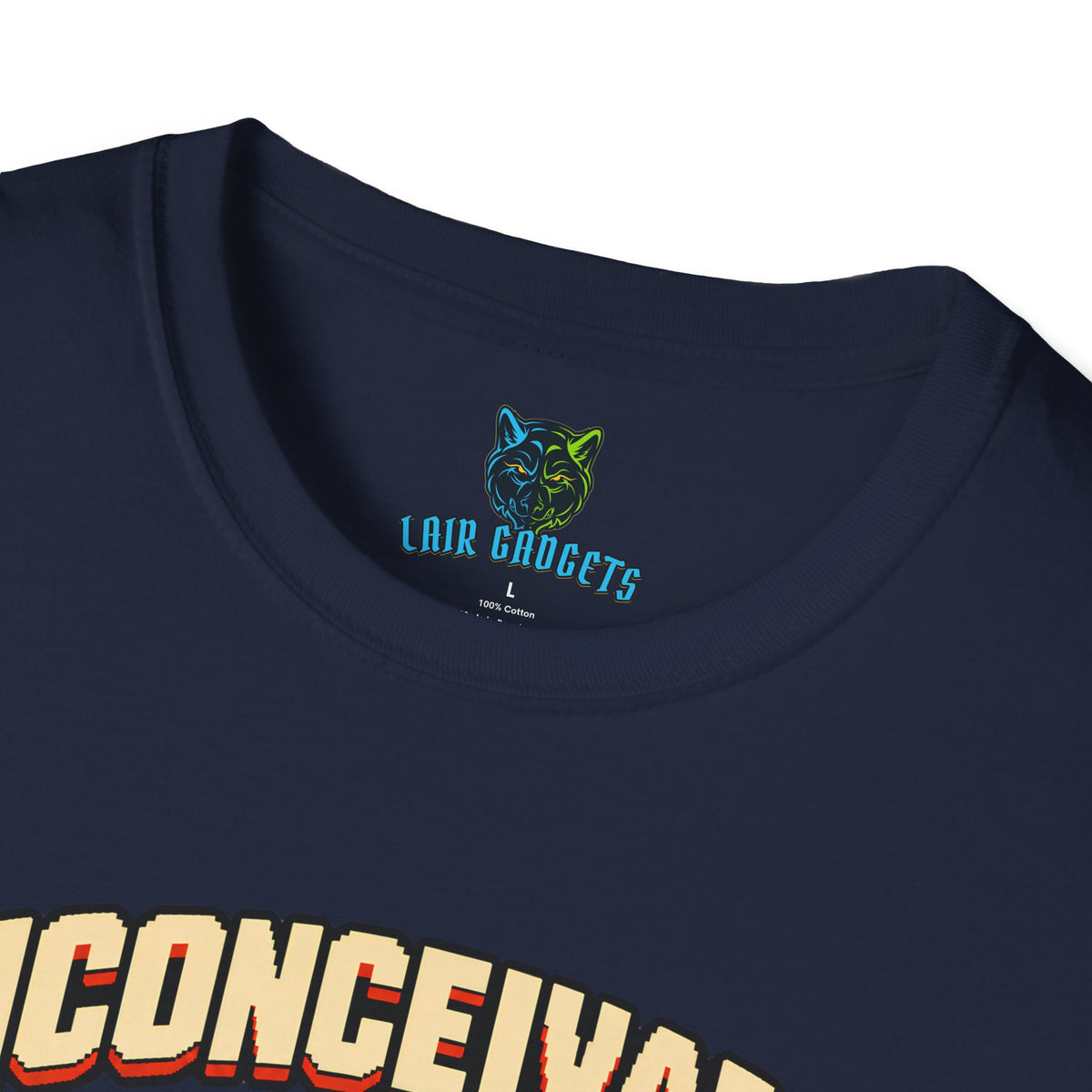 Inconceivable No Code Needed pixel art commando graphic tee, alternate view