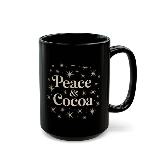 Peace & Cocoa Black Mug | Cozy Drinkware Gift for Hot Chocolate Lovers, Holiday Mugs, Warm Beverage Cups, Perfect for Winter Celebrations