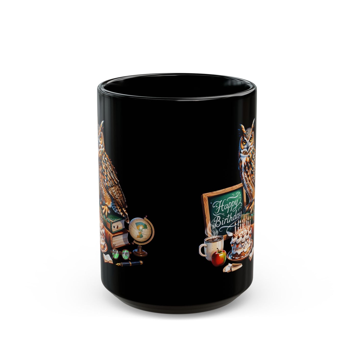 Teacher Owl birthday Black Mug (11oz, 15oz)