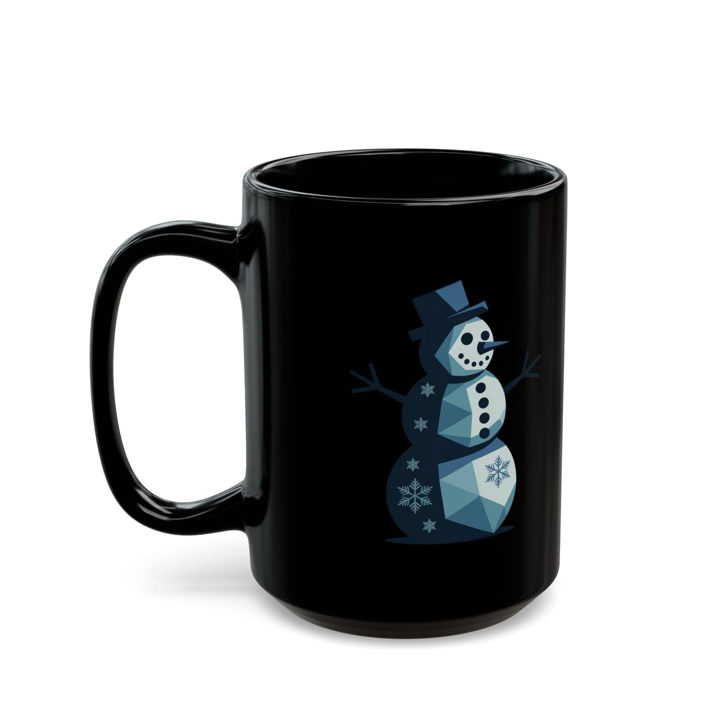 Frost Geometry Snowman Mug by Lair Gadgets – 15 oz Black Ceramic Coffee Cup with Modern Blue Winter Design