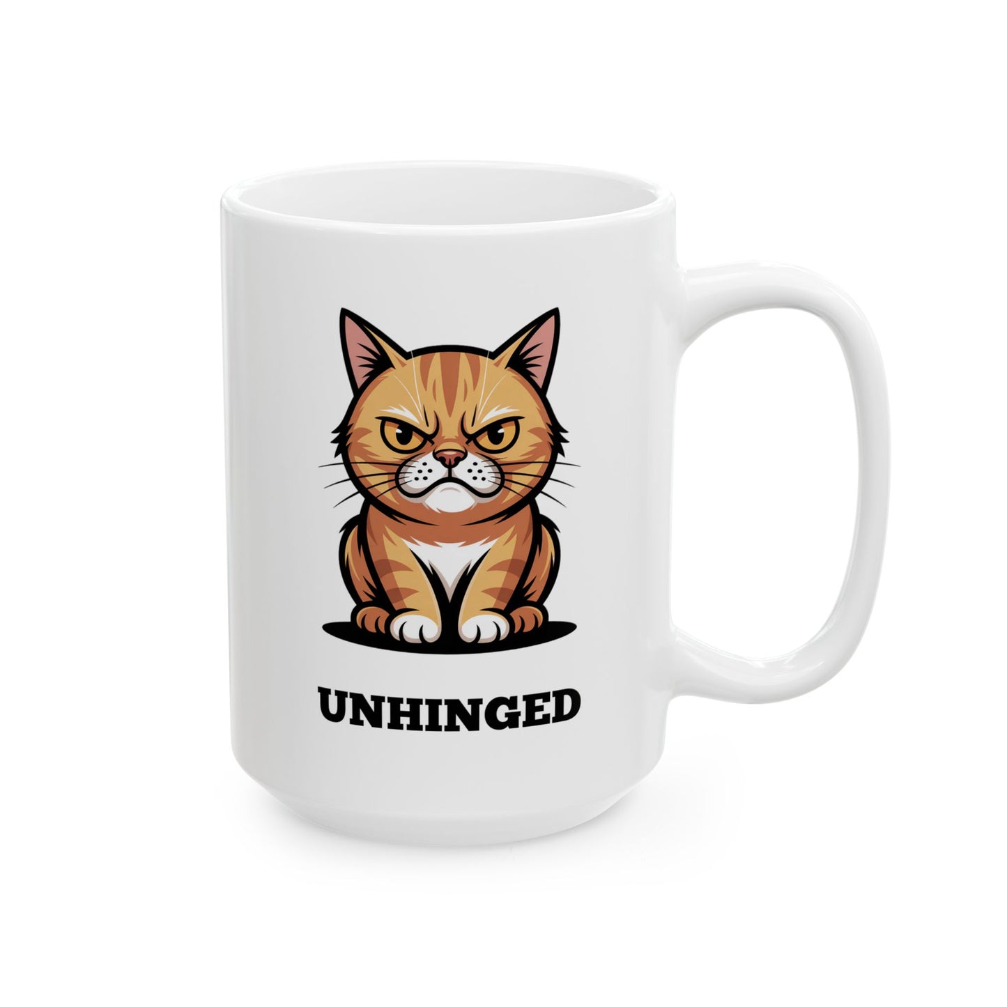 Funny Cat Coffee Mug – Angry Orange Cat Mug for Cat Owners and Morning Coffee – “UNHINGED” Design by Lair Gadgets