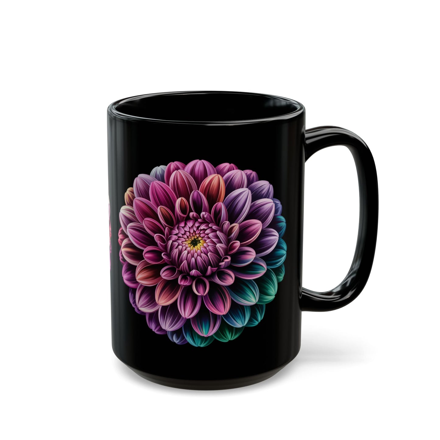 Dahlia Bloom Black Mug (15oz)