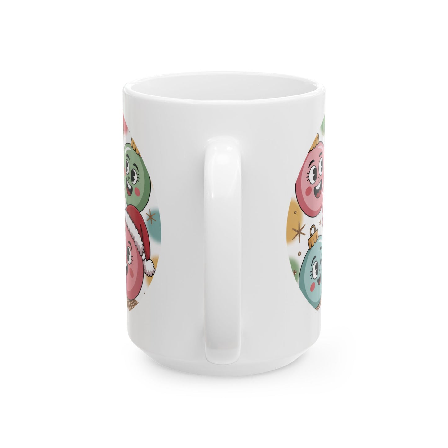 Merry & Bright Ornament Mug by Lair Gadgets – 15 oz White Ceramic Coffee Cup with Cheerful Holiday Bauble Design