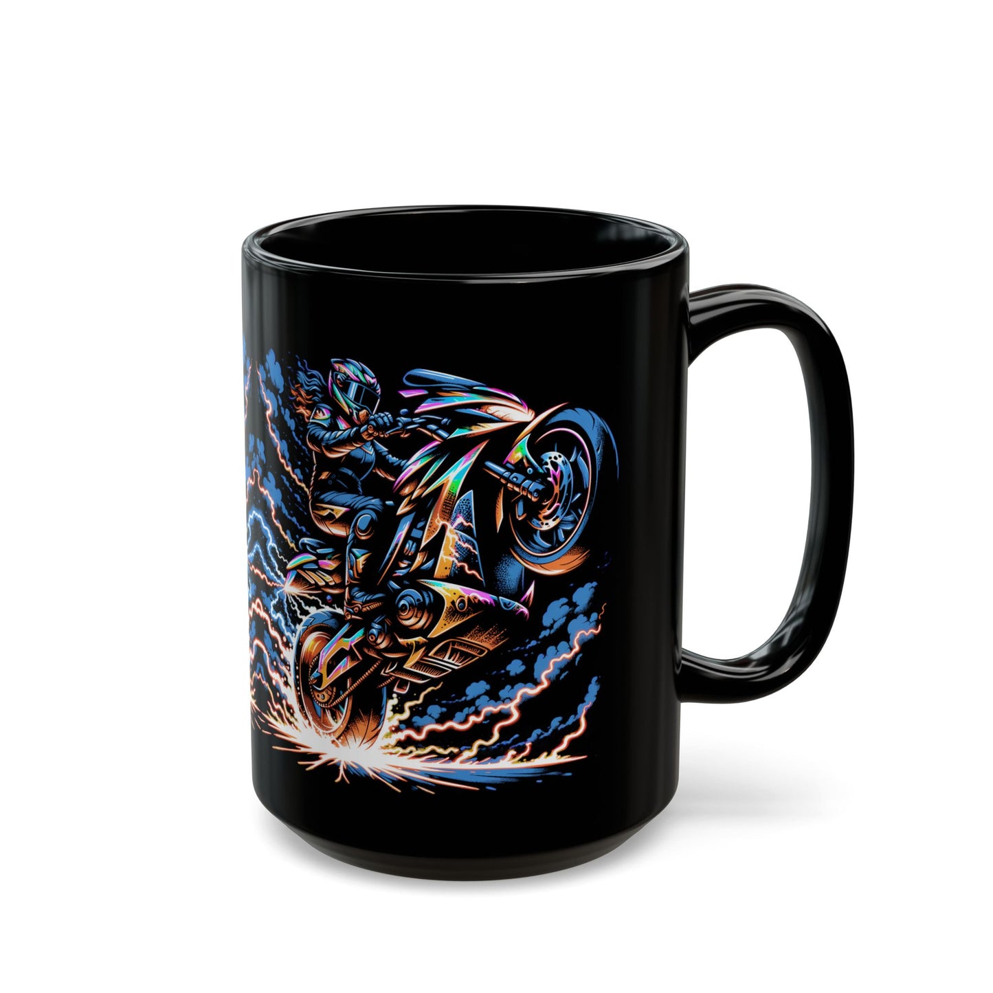 Motorcycle Rider Mug – Black Ceramic Coffee Cup for Bikers, Sportbike Enthusiasts and Garage Decor Fans – 15oz – by Lair Gadgets