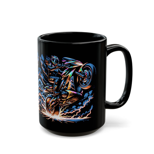 Motorcycle Rider Mug – Black Ceramic Coffee Cup for Bikers, Sportbike Enthusiasts and Garage Decor Fans – 15oz – by Lair Gadgets