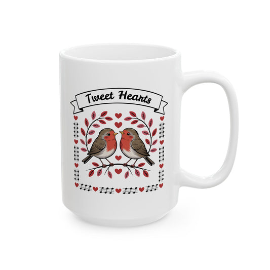 Robin Bird Ceramic Mug — 'Tweet Hearts' - Score 84