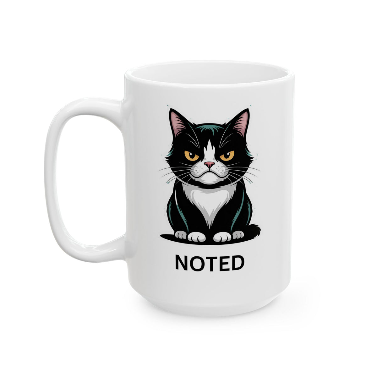 Noted Tuxedo Cat Office Coffee Mug – 15oz White Ceramic