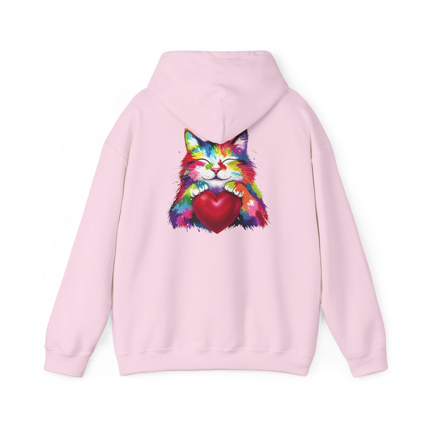 Colorful Cat Heart Hoodie - Cozy Unisex Sweatshirt for Cat Lovers