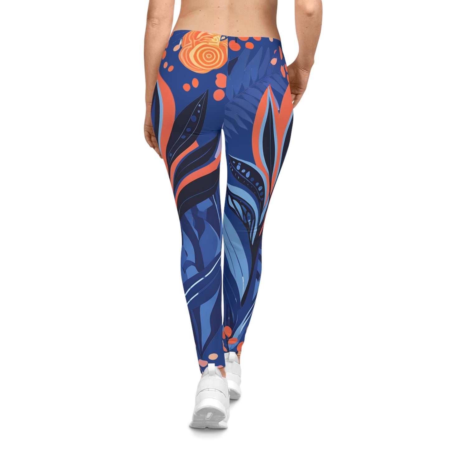 Blue Tropical Floral Women Casual Leggings - Colorful Yoga & Lounge Wear