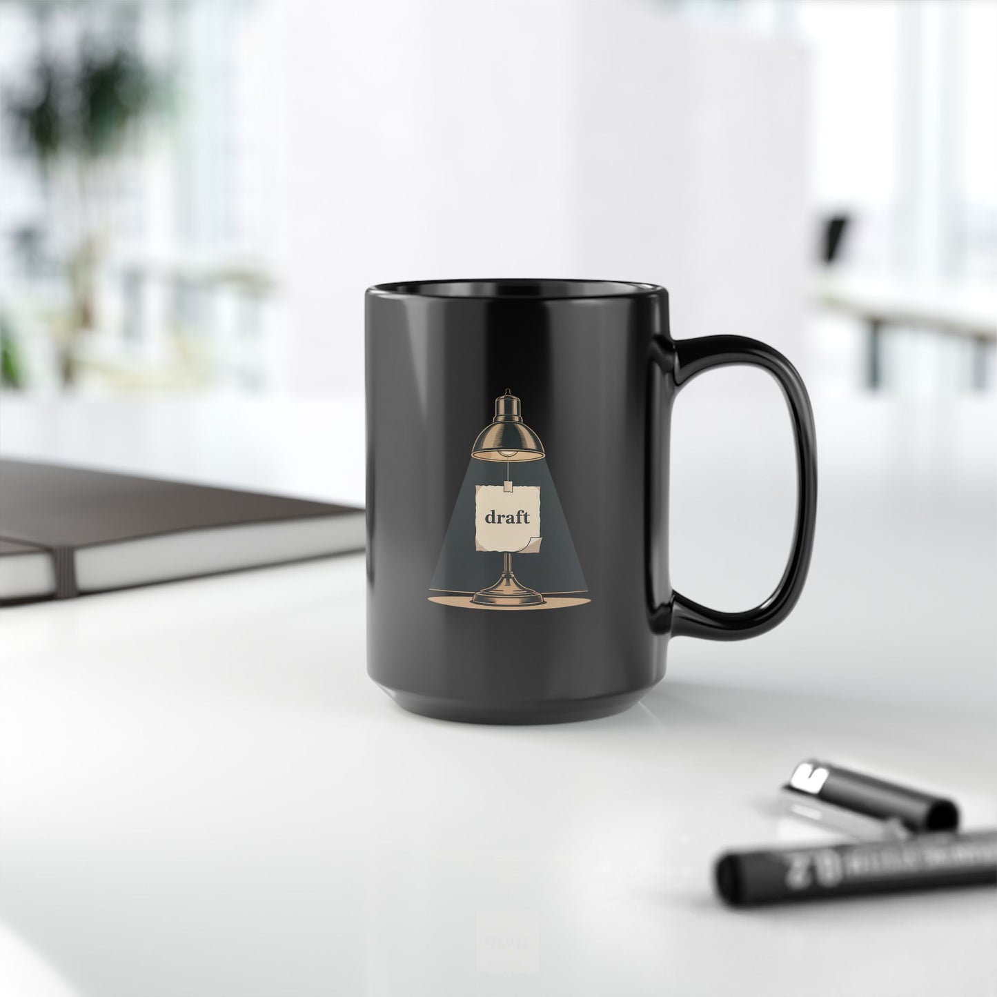 94 - Draft Lamp Black Coffee Mug — Writer’s Desk Novelty Gift (15oz) and 11oz